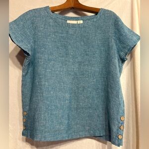 Cynthia Rowley Blue Linen Blouse with Button Accents